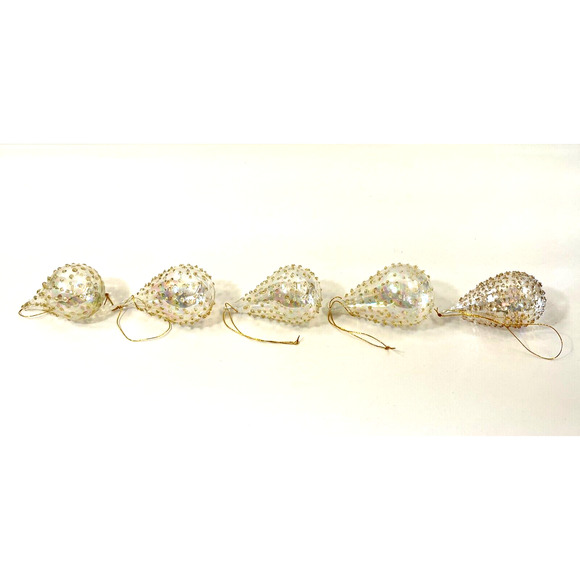 Lot of 5 Vintage Teardrop Glass Push Pin Ornaments w/ Trim Beads – 2" Holiday - Picture 5 of 8